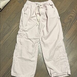 Aerie Light Pink and white striped cargo pant.